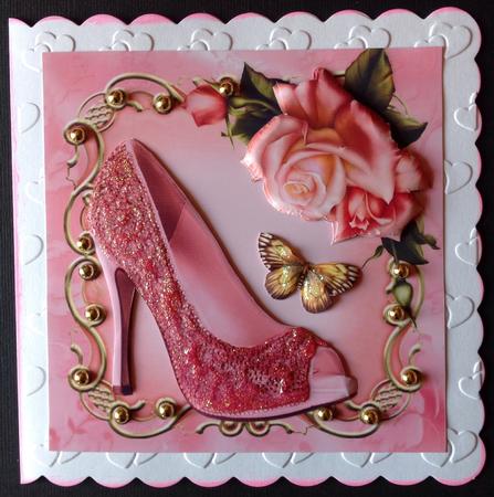 Beautiful Pink Glitz Shoe with Roses 8x8 Mini Kit by Gitte Jensen