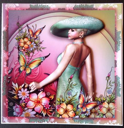 Colorful Lady in the Garden Card Front by Gitte Jensen