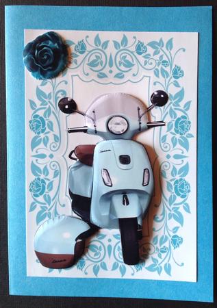Turq Blue Vespa Scooter in Floral Frame by Gitte Jensen