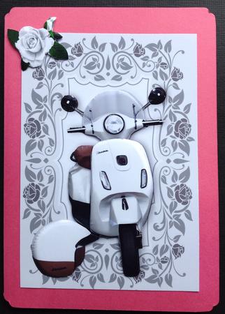 White Vespa Scooter with Rose and Helmet by Gitte Jensen