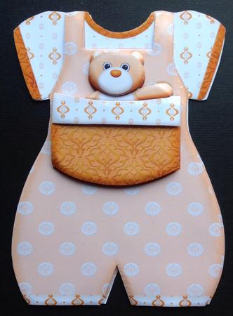 Baby Romper Shaped Card Orange Bear by Gitte Jensen