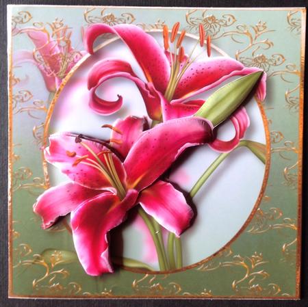 Pretty Pink Lilies with Decoupage by Gitte Jensen