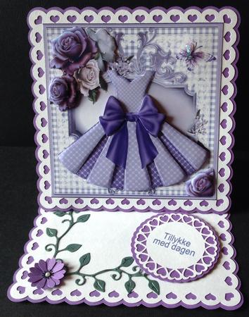 Beautiful Lilac Paper Dress Card Front Kit by Gitte Jensen