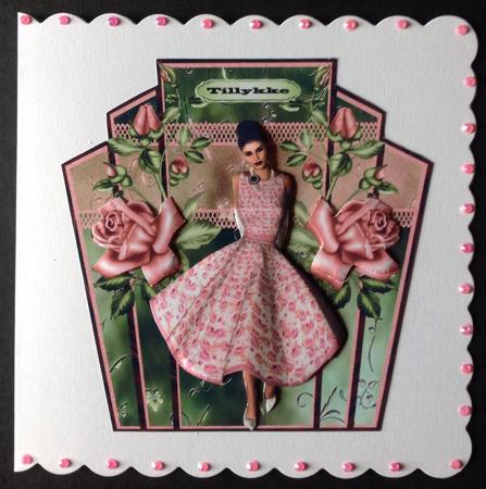 Art Deco Frame Pink Dress and Roses by Gitte Jensen