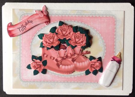 Pink Bootees with Roses in Lace Frame by Gitte Jensen