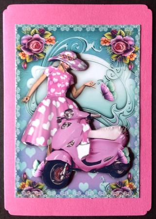 Beautiful Pink Retro Style Lady Card Front by Gitte Jensen