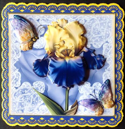 Enchanting Blues and Golds Iris and Lace Card Front by Gitte Jensen