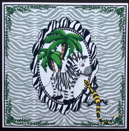 Cute Little Zebra, with Palm Tree in Frame by Gitte Jensen