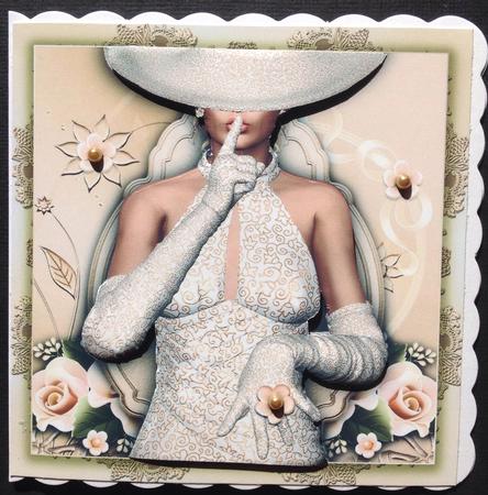 Beautiful Lady in White Dress with Roses Card Front by Gitte Jensen