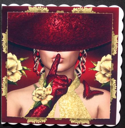 Lady with Red Hat and Gloves Card Front by Gitte Jensen
