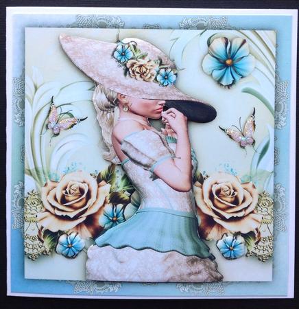 Beautiful Lady in Silky Dress with Soft Roses Card Front by Gitte Jensen