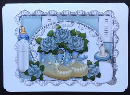 Baby Boy Bootees with Roses & Bottle by Gitte Jensen
