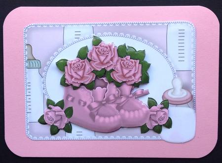 Baby Girl Bootees with Roses & Bottle by Gitte Jensen