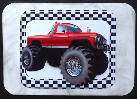 Red 4x4 Monster Truck in Check Frame by Gitte Jensen