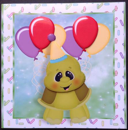 Cute Turtle with Birthday Balloon's 8x8 by Gitte Jensen
