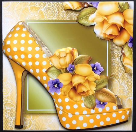 Spotty Yellow Shoe & Roses Lacey Square by Gitte Jensen