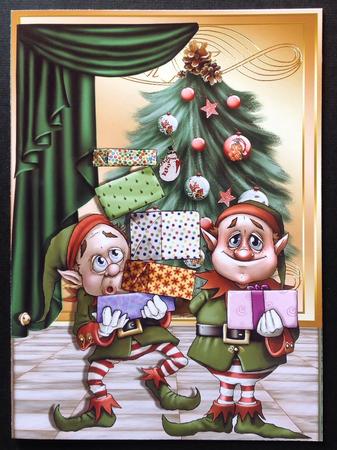 Santas Working Elves with Presents & Tree A4 by Gitte Jensen