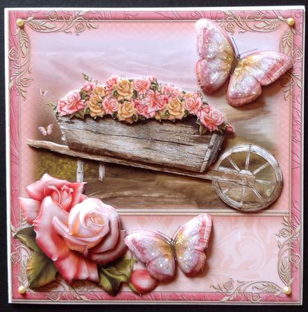 Pink Roses Wheelbarrow by Gitte Jensen