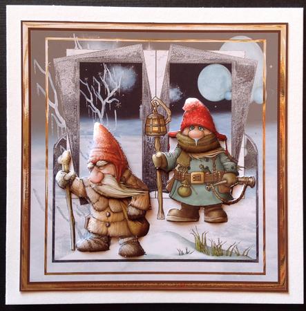 Christmas Gnomes 7x7 Card with Decoupage by Gitte Jensen