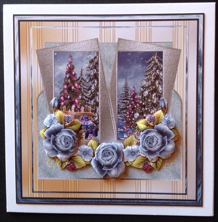 Christmas Tree and Blue Rose 7x7 Card by Gitte Jensen