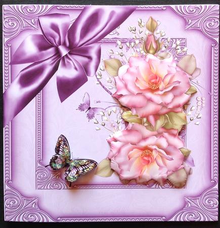 Pink Rose and Butterflies 8x8 by Gitte Jensen