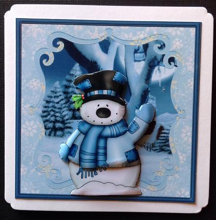 Waving Snowman Card with Decoupage by Gitte Jensen
