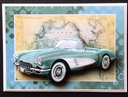 Light Teal Vintage Sports Car Card Front by Gitte Jensen