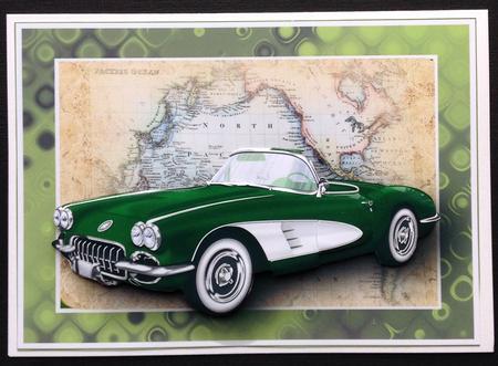 Green Vintage Sports Car Card Front by Gitte Jensen