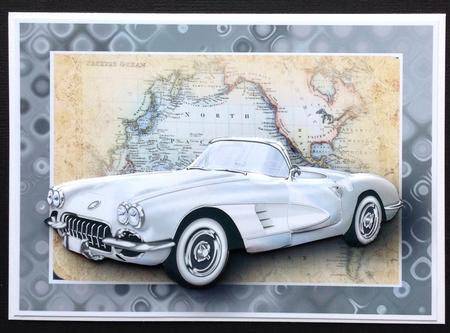 White Vintage Sports Car Card Front by Gitte Jensen