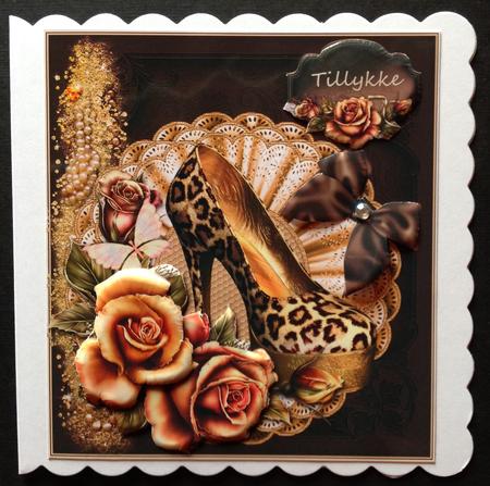 Touch of Class Leopard Print Shoes 8x8 Card Front by Gitte Jensen