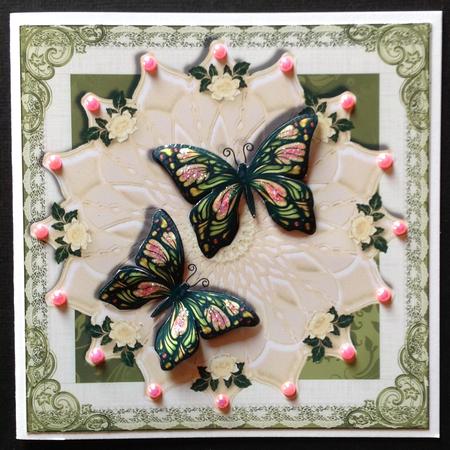 Flutters and Lace in Green Card Topper by Gitte Jensen