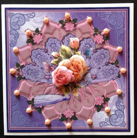 Fan and Floral in Lilac Card Front/topper by Gitte Jensen