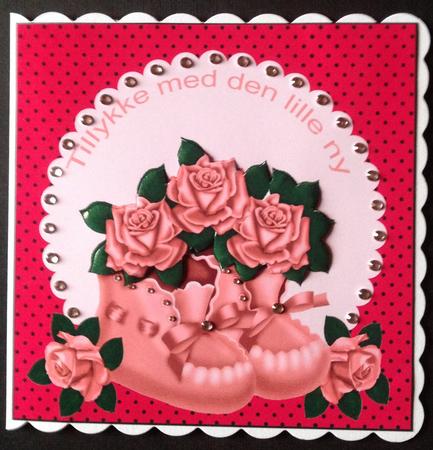 Blush Pink Baby Bootees, with Pink Roses & Bow by Gitte Jensen