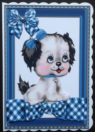 Cutie Puppy on Blue Gingham Bow by Gitte Jensen