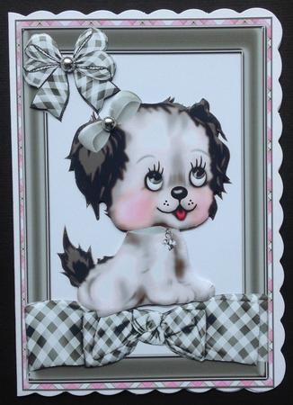 Cutie Puppy on Silver Gingham Bow by Gitte Jensen