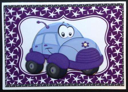 Toony Purple Beetle Car in Star Frame by Gitte Jensen