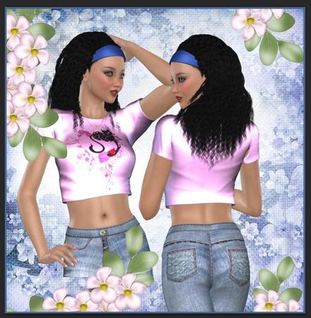 Pretty in Denim with Pink Flowers 8x8 by Gitte Jensen