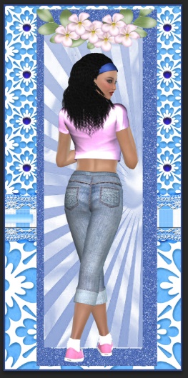 Pretty Girl in Denim and Cropped Top with Flowers, Tall Dl by Gitte Jensen