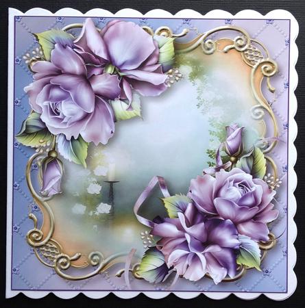 Purple Porcelain Roses Golden Scene - Square by Gitte Jensen