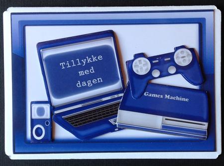 Laptop and Games Machine in Blue Glass Frame by Gitte Jensen