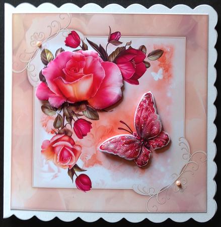 Peach and Pink Rose 8x8 Topper by Gitte Jensen