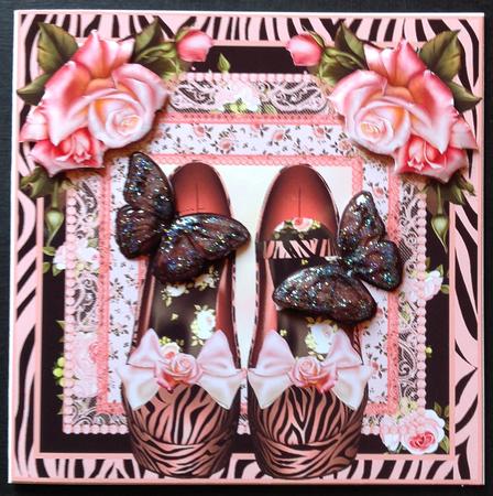 Zebra Print Rose Shoes Card Front Kit by Gitte Jensen
