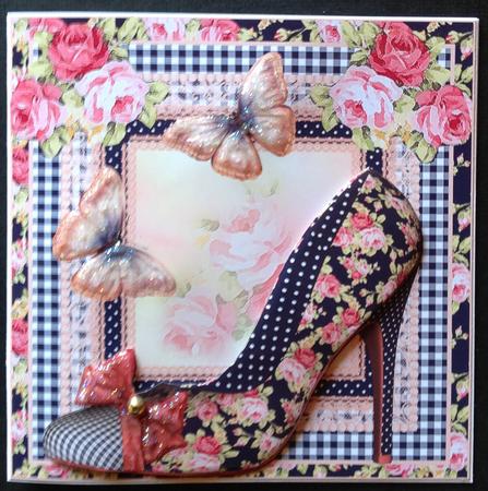 Beautiful Blue and Pink Bow Shoes Card Front Kit by Gitte Jensen