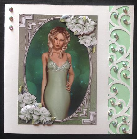 Lady in an Elegant Green Dress and Roses by Gitte Jensen
