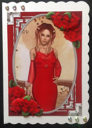 Lady in an Elegant Red Dress and Roses by Gitte Jensen