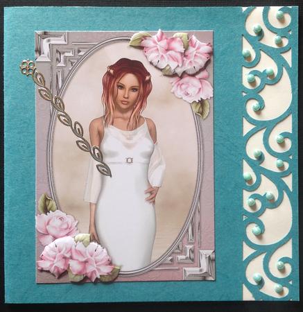 Lady in an Elegant White Dress and Roses by Gitte Jensen