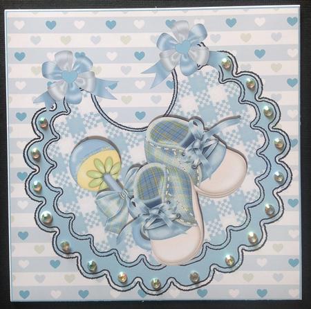 Baby Boys Bib with Blue Bootees and Rattle by Gitte Jensen