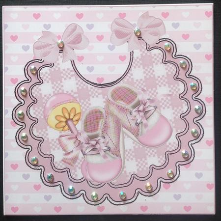 Baby Girls Bib with Pink Bootees and Rattle by Gitte Jensen