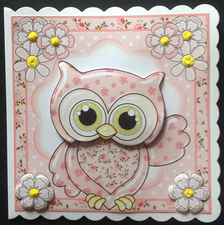 Pinkie the Owl Card Front Kit by Gitte Jensen