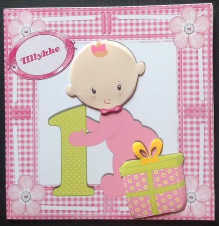 Little Baby Girl with Her Present, 1st Birthday 8x8 by Gitte Jensen